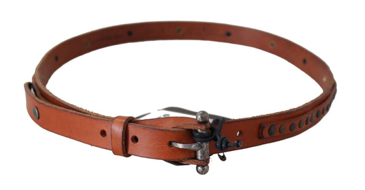 Scervino Street Brown Genuine Leather Rustic Silver Buckle Belt
