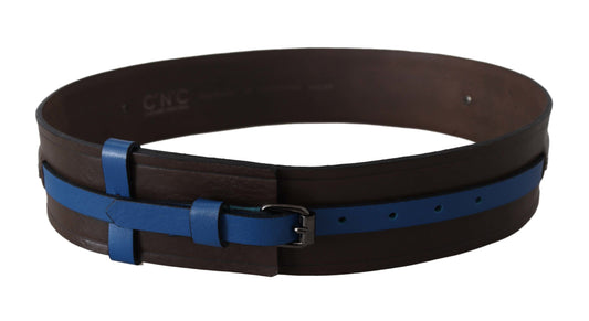 Costume National Elegant Brown Leather Belt with Blue Lining