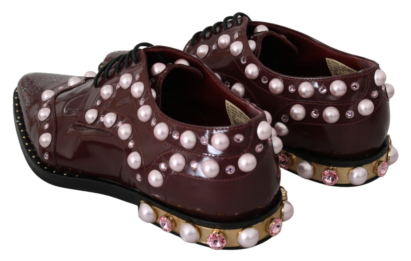 Dolce & Gabbana Bordeaux Leather Crystal Pearls Formal Shoes