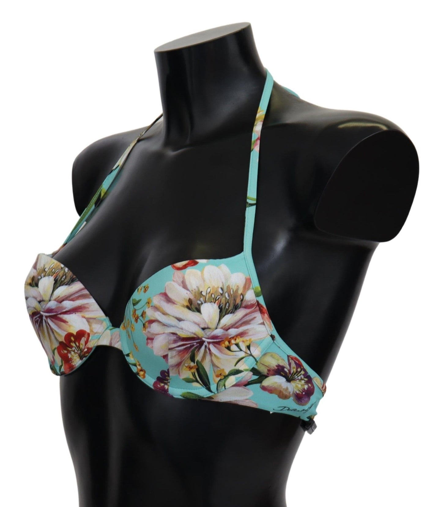Dolce & Gabbana Mint Green Floral Print Beachwear Bikini Tops