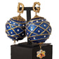 Dolce & Gabbana Gold Brass Blue Christmas Ball Crystal Clip On Earrings