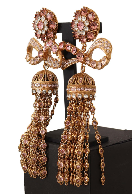 Dolce & Gabbana Gold Dangling Crystals Long Clip-On Jewelry Earrings