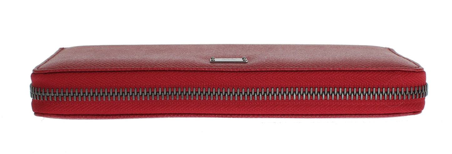 Dolce & Gabbana Red Dauphine Leather Zip Around Continental Wallet