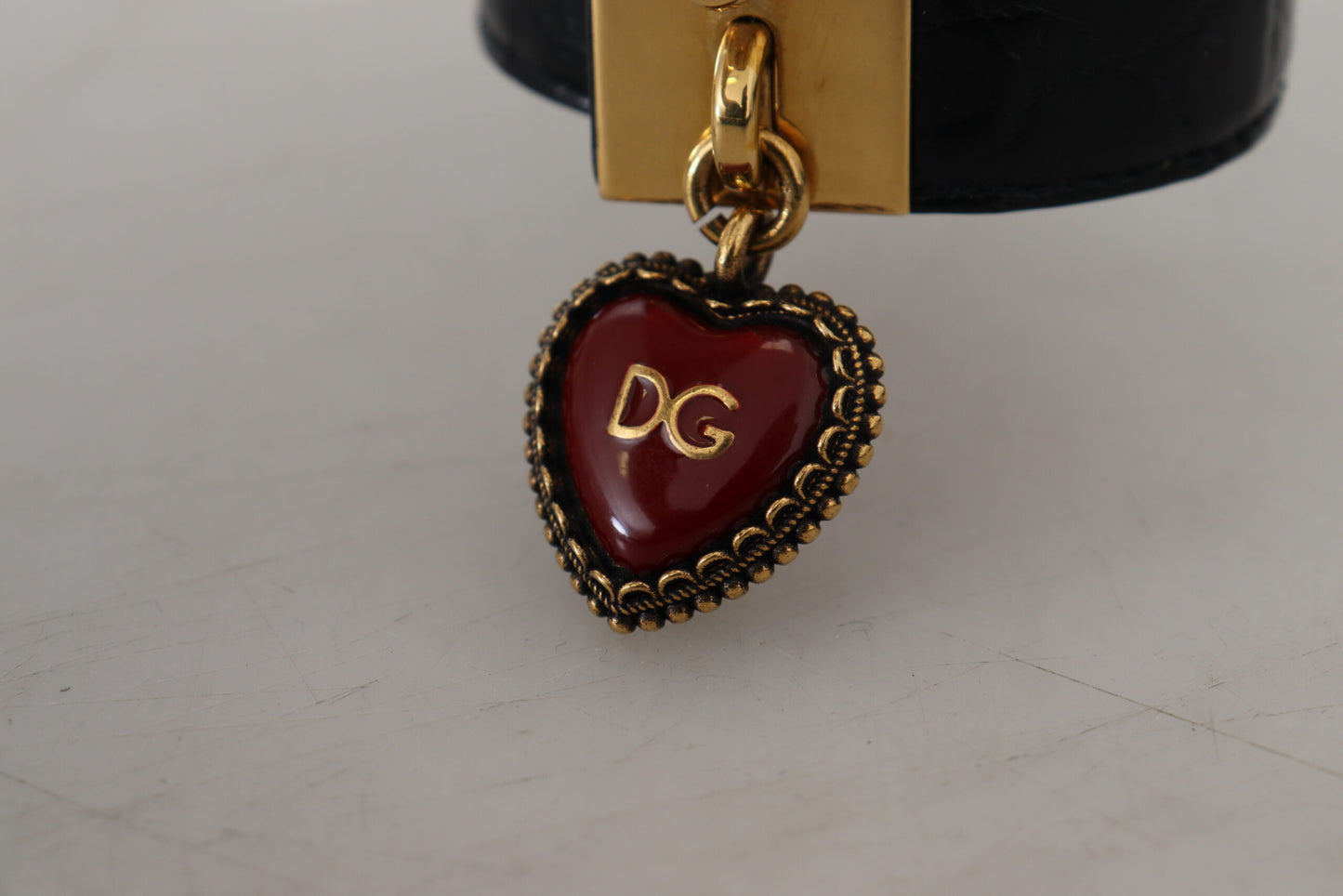 Dolce & Gabbana Elegant Black Leather Gold Detail Bracelet