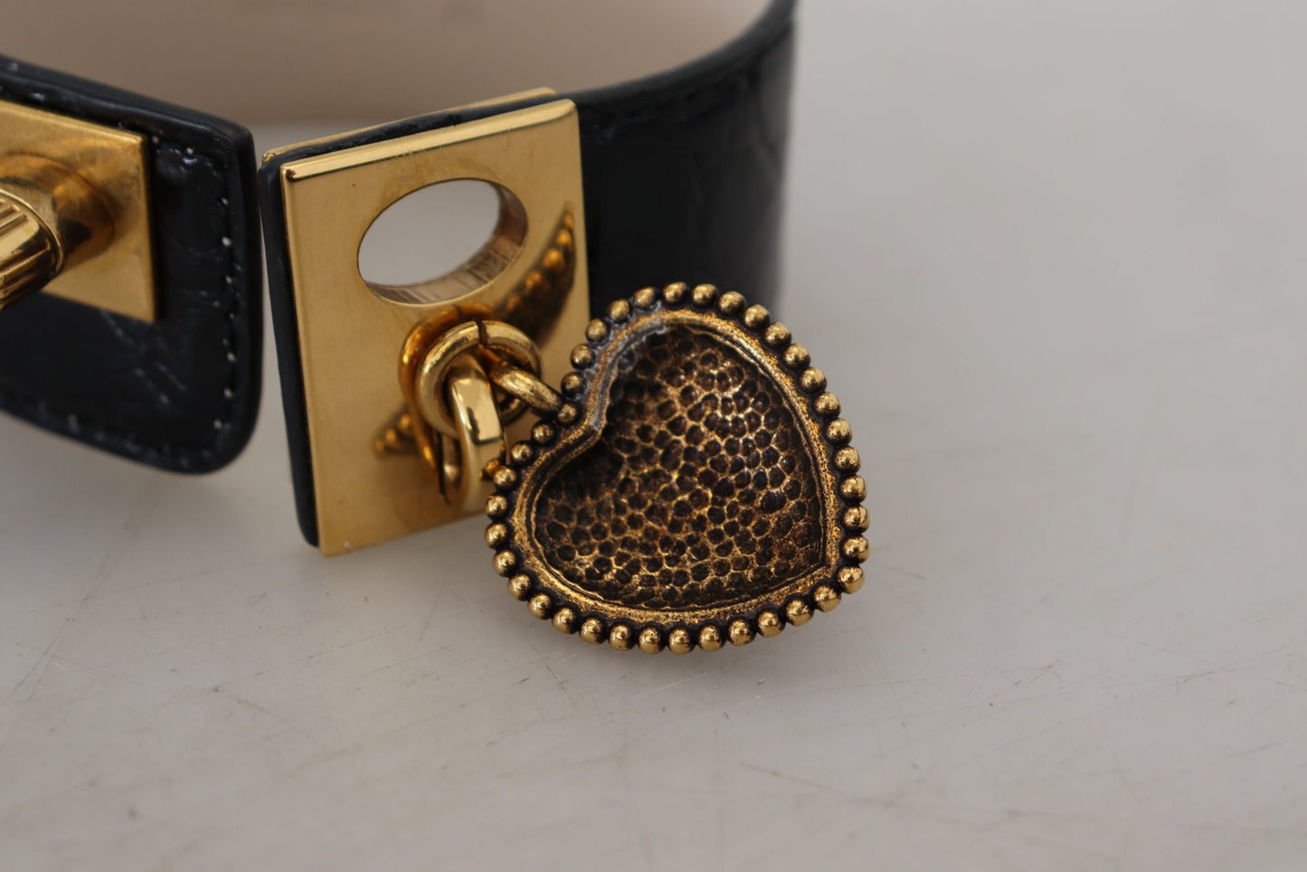 Dolce & Gabbana Elegant Black Leather Gold Detail Bracelet