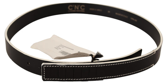 Costume National Chic Black Leather Fashion Belt with White Accents