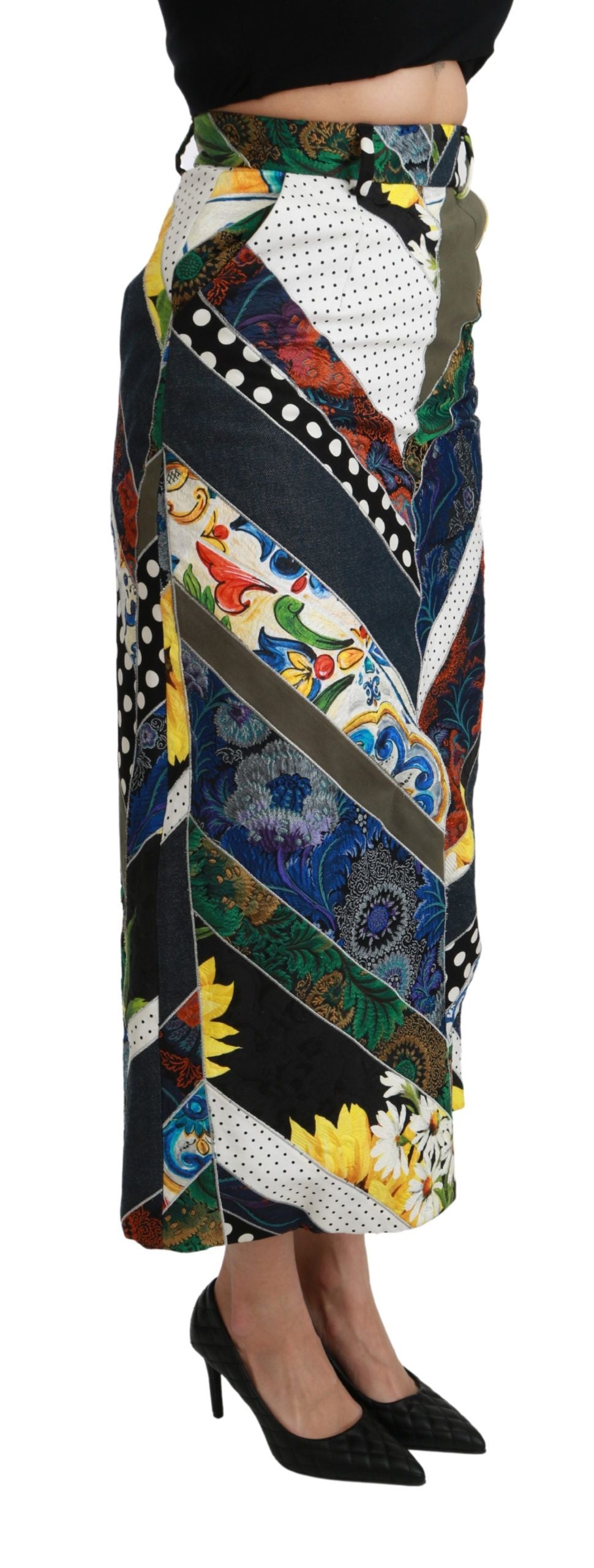 Dolce & Gabbana Multicolor Silk Geometric High Waist Maxi Skirt