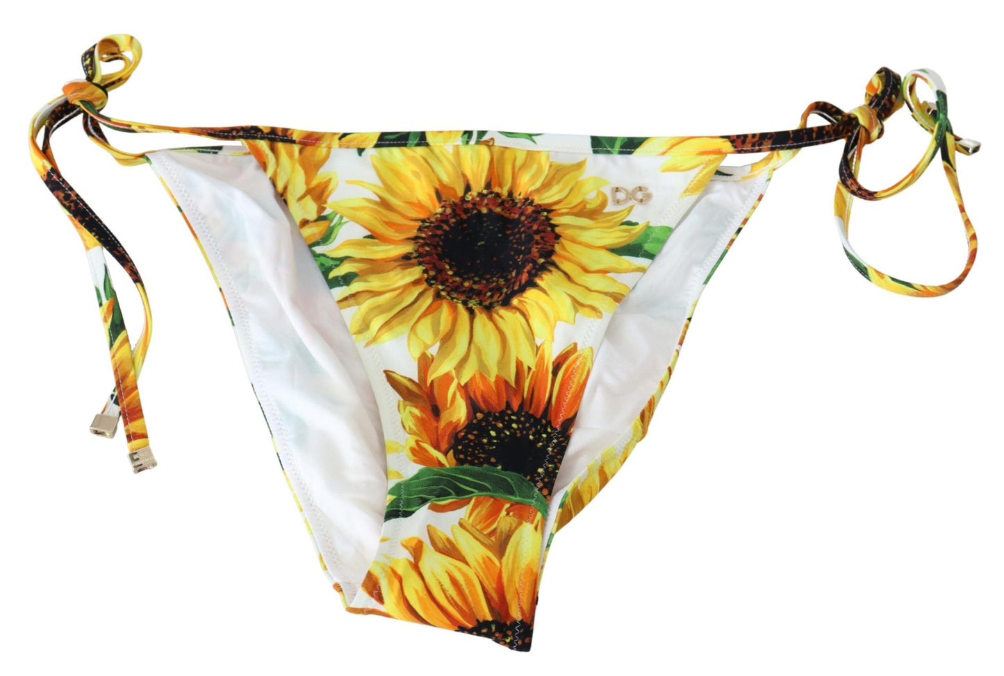 Dolce & Gabbana White Sunflower Swimwear Beachwear Bikini Bottom