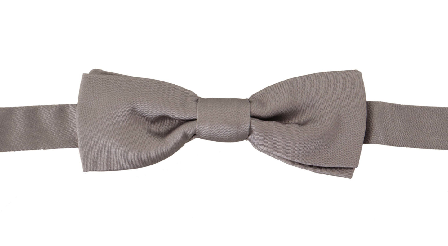Dolce & Gabbana Elegant Silver Silk Bow Tie for Sophisticated Evening