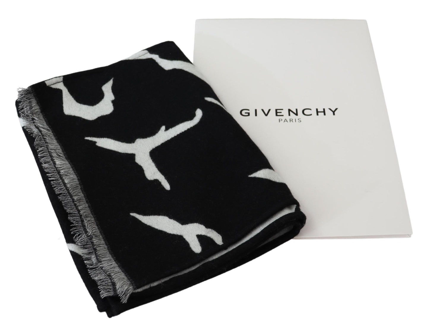 Givenchy Elegant Unisex Wool-Silk Scarf in Black & White