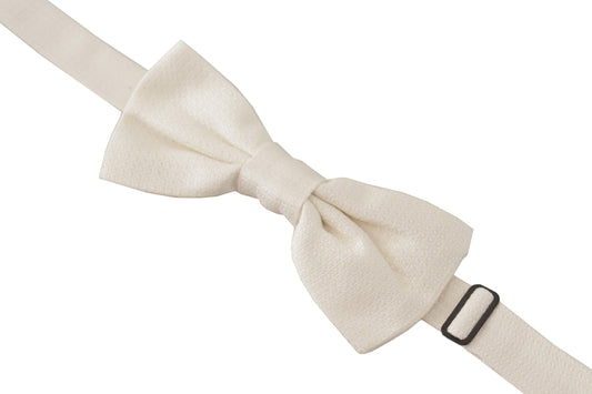 Dolce & Gabbana Elegant Off White Silk Bow Tie