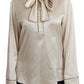 Dolce & Gabbana Beige Sleeve Top Queen Silk Satin Blouse