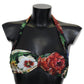 Dolce & Gabbana Black Floral Print Nylon Swimwear Bikini Tops
