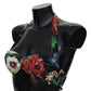 Dolce & Gabbana Black Floral Print Nylon Swimwear Bikini Tops