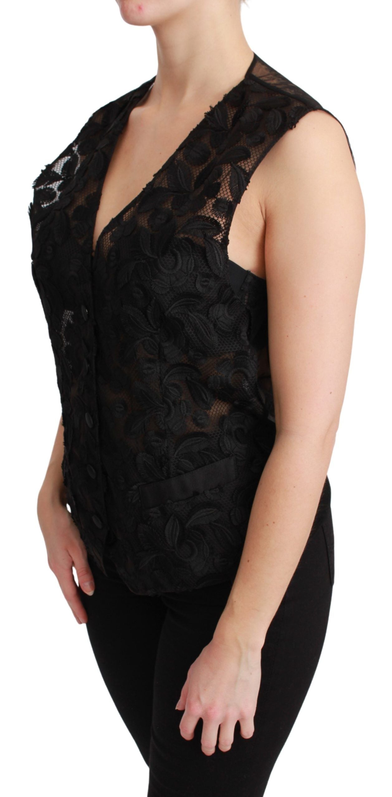 Dolce & Gabbana Black Floral Brocade Top Gilet Waistcoat