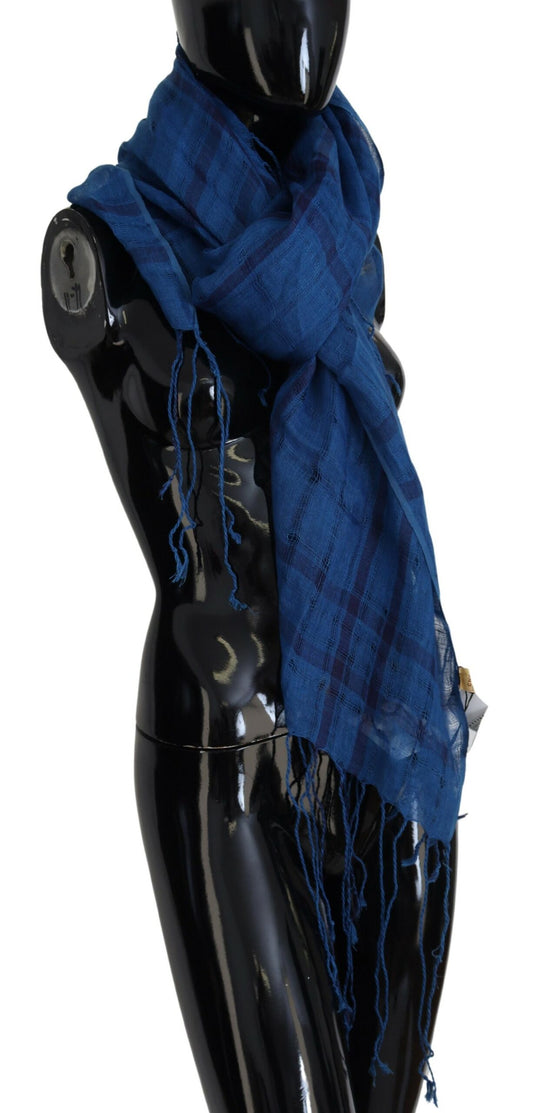 Costume National Blue Linen Shawl Foulard Fringes Scarf