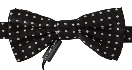 Dolce & Gabbana Elegant Black and White Polka Dot Silk Bow Tie