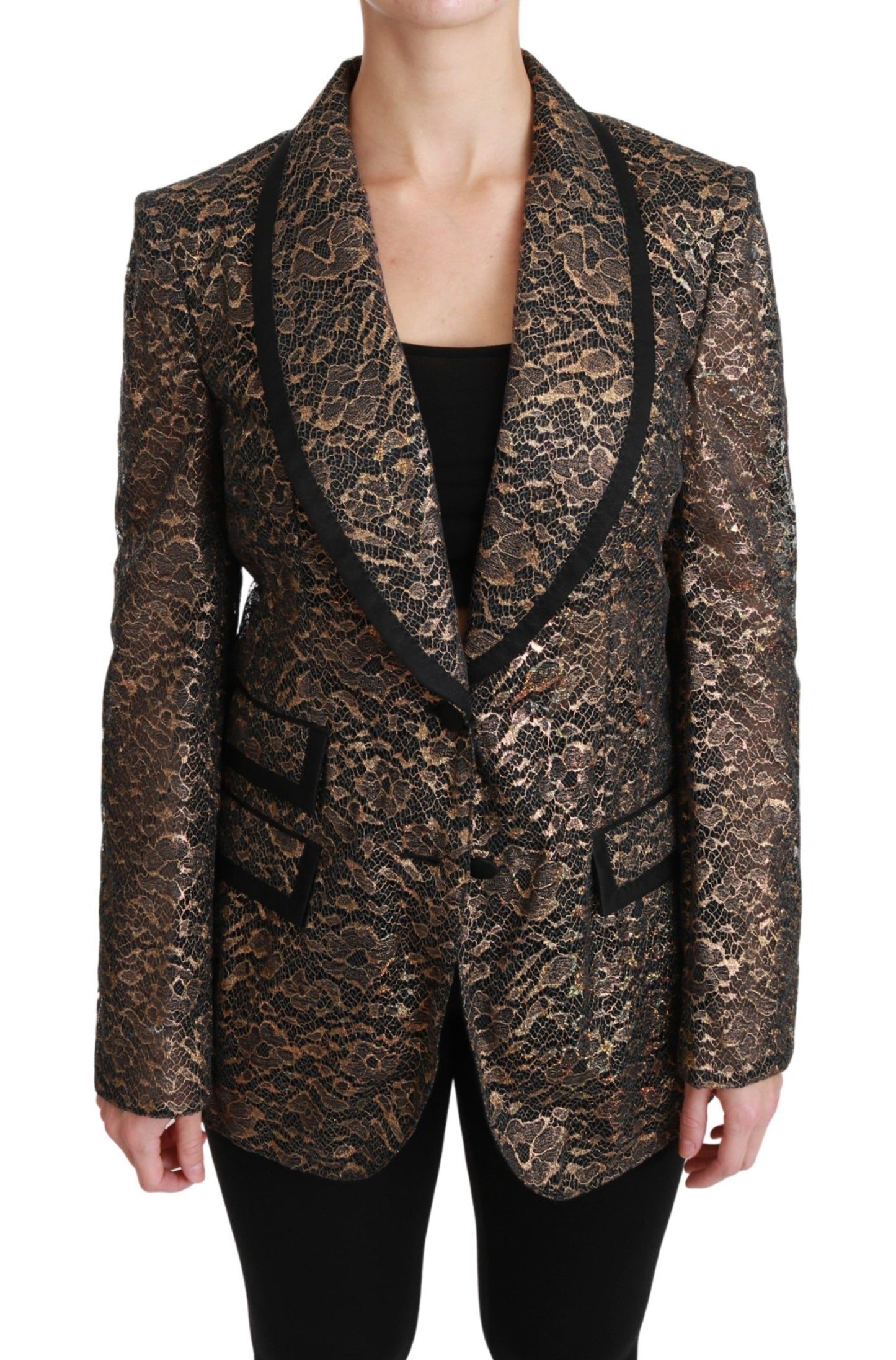 Dolce & Gabbana Elegant Gold Floral Lace Blazer Jacket