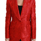 Dolce & Gabbana Red Floral Angel Blazer Coat Jacket