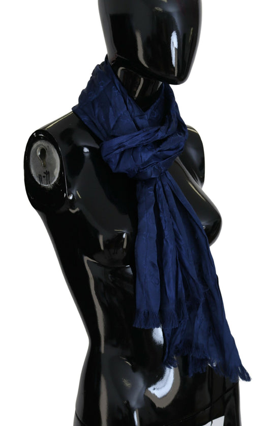 Costume National Blue Silk Shawl Foulard Fringes Scarf