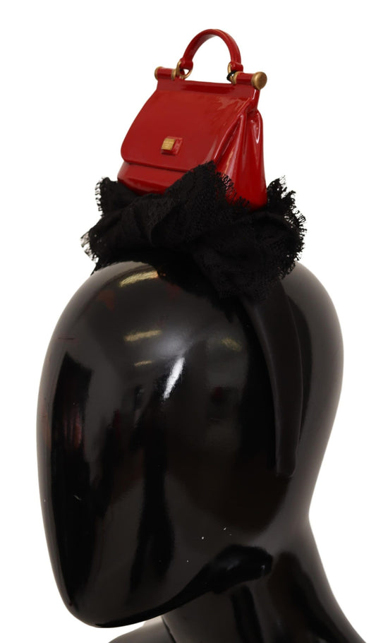 Dolce & Gabbana Exquisite Black Cotton Red Bronze Diadem Headband