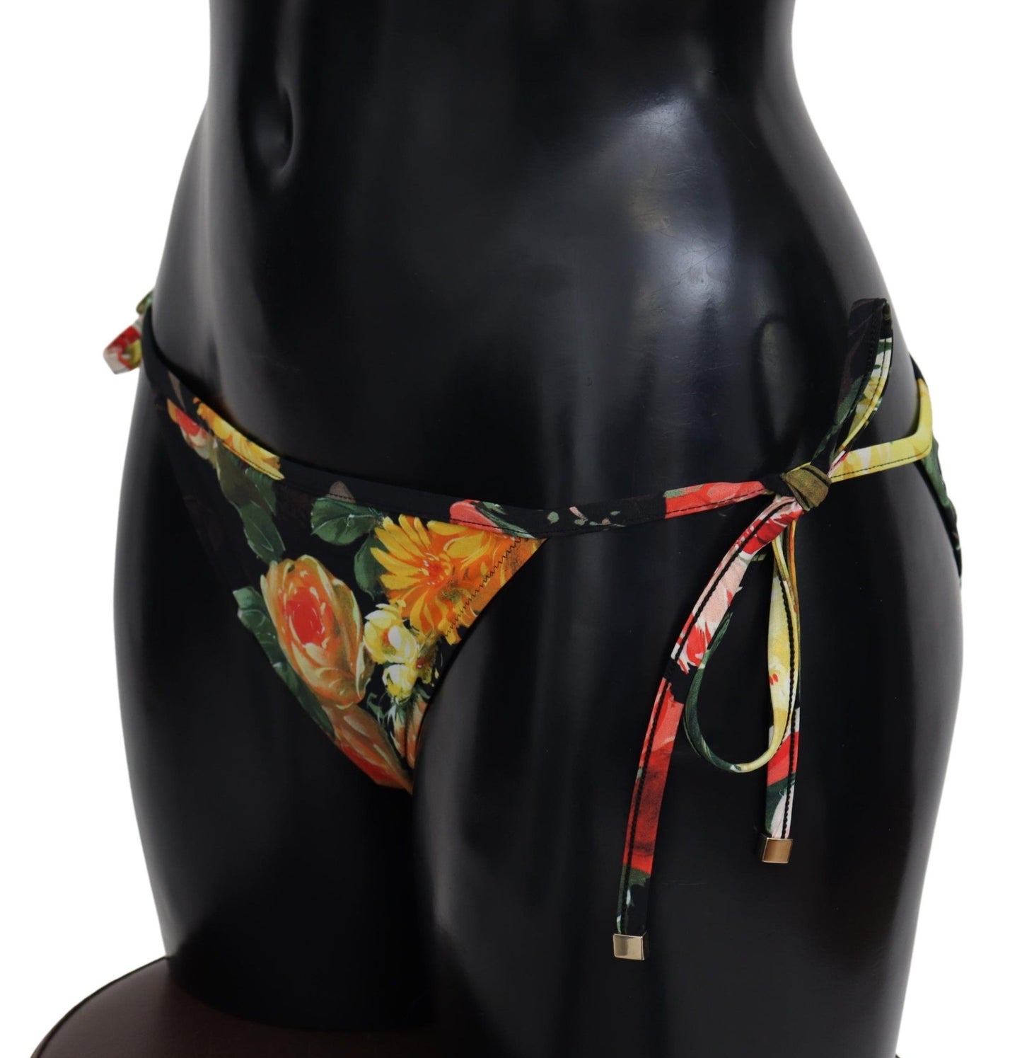 Dolce & Gabbana Black Floral Print Beachwear Swimwear Bikini Bottom
