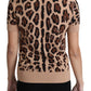 Dolce & Gabbana Beige Leopard Cashmere Print Turtleneck Top