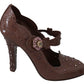 Dolce & Gabbana Brown Floral Crystal CINDERELLA Heels Shoes