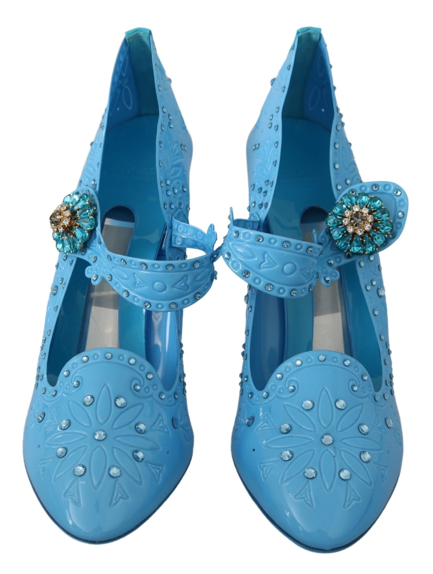 Dolce & Gabbana Blue Floral Crystal CINDERELLA Heels Shoes