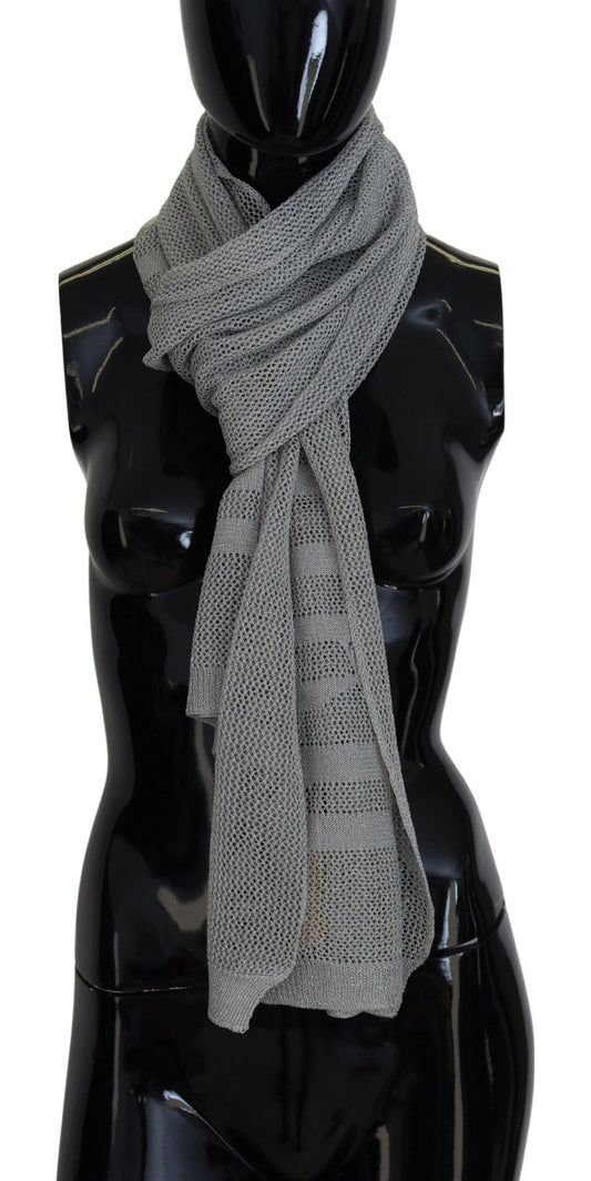John Galliano Gray Logo Knitted Neck Wrap Shawl Foulard Scarf