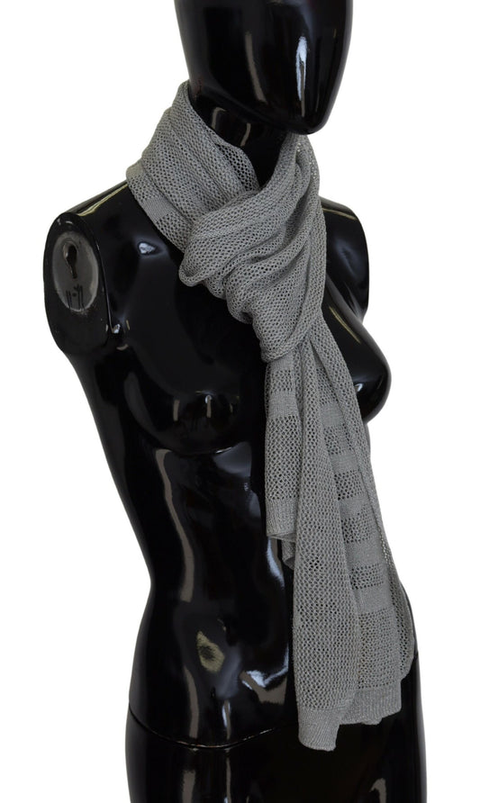 John Galliano Gray Logo Knitted Neck Wrap Shawl Foulard Scarf