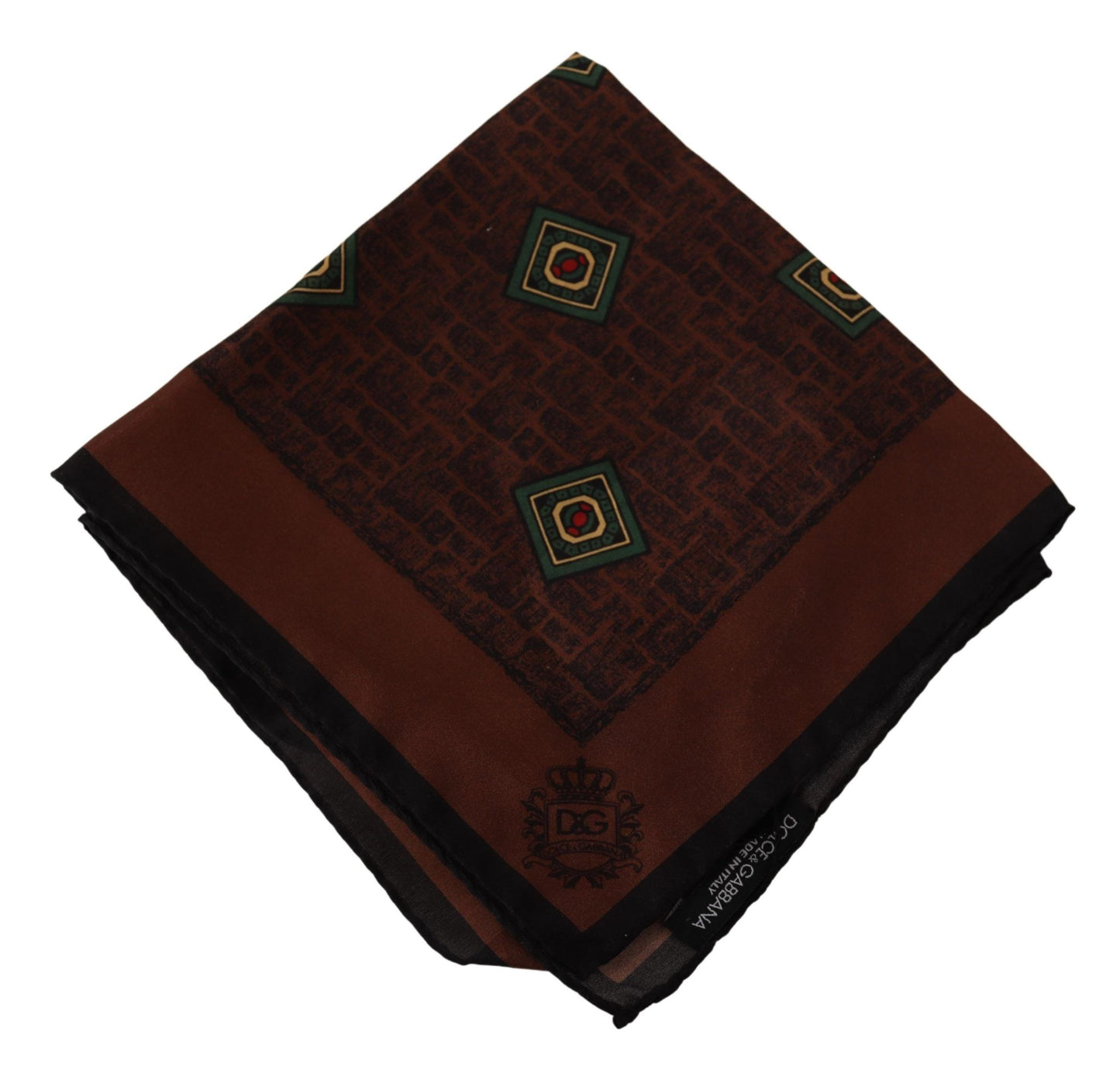Dolce & Gabbana Brown Patterned Silk Square Handkerchief Scarf