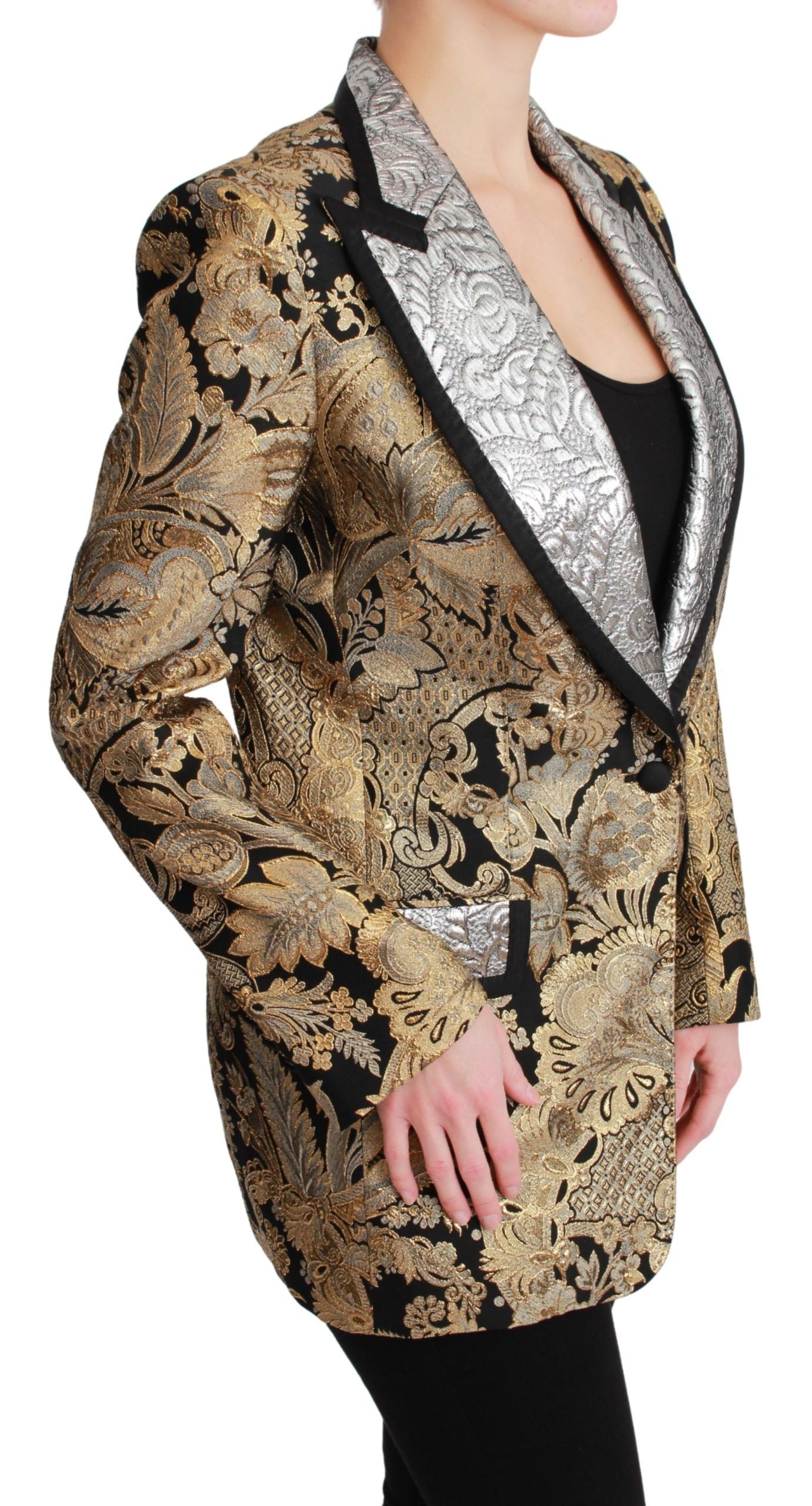 Dolce & Gabbana Black Gold Jacquard Blazer Jacket