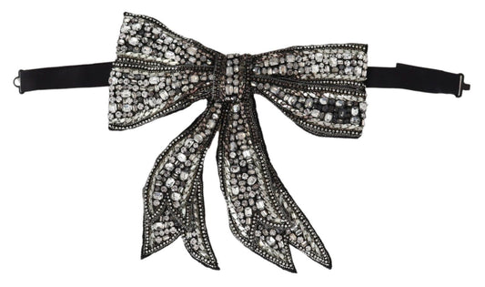 Dolce & Gabbana Crystal-Embellished Silk Bowtie - Silver Elegance