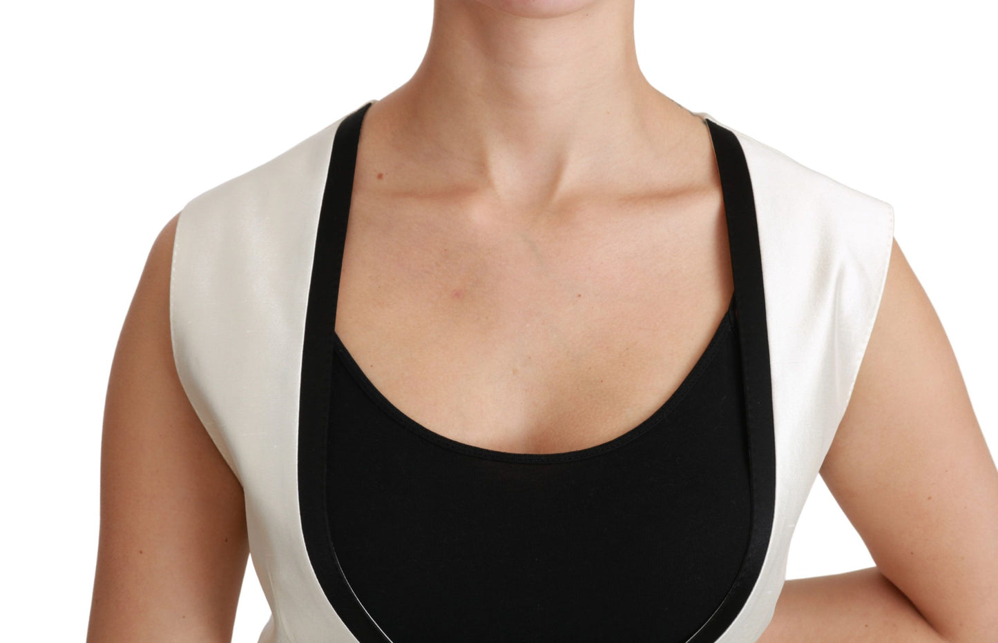 Dolce & Gabbana Elegant Silk Sleeveless Vest in Black & White