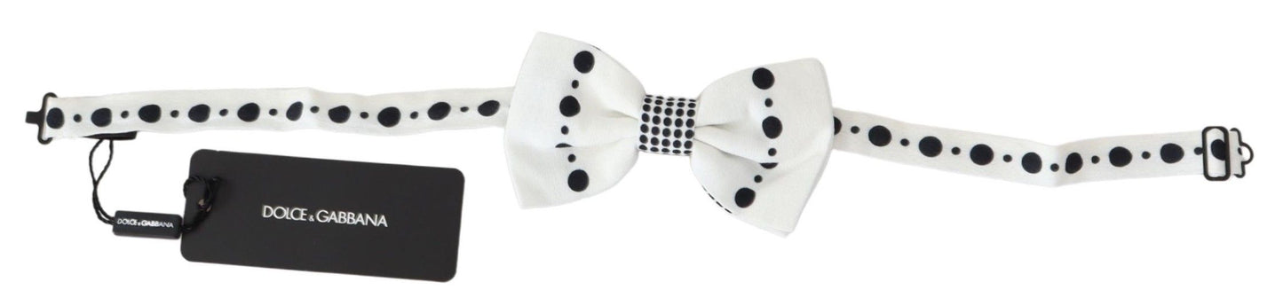 Dolce & Gabbana White Dotted Print Adjustable Neck Papillon Tie