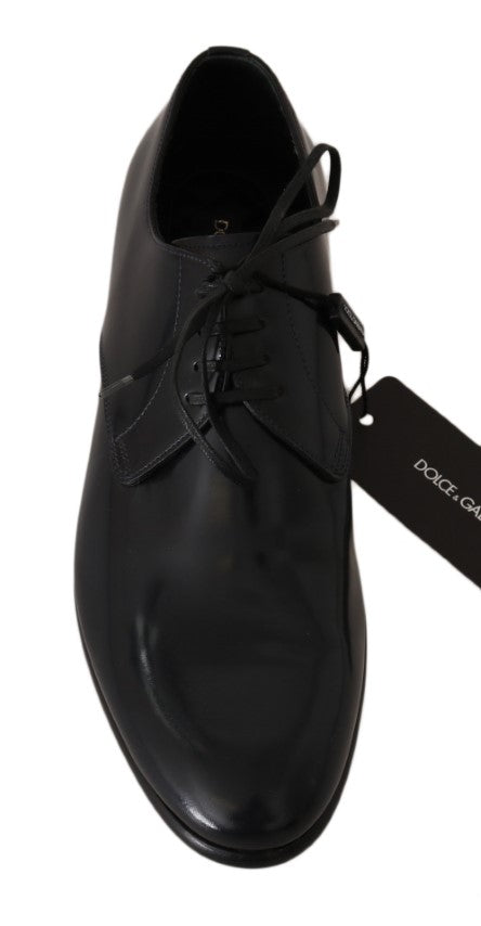 Dolce & Gabbana Elegant Dark Blue Leather Derby Shoes