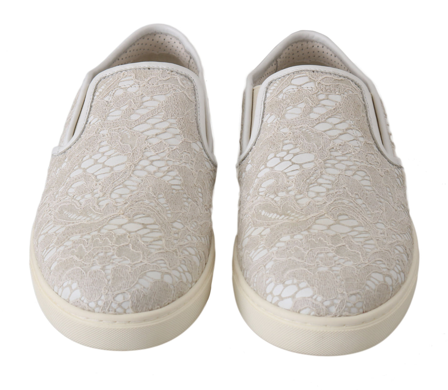 Dolce & Gabbana White Leather Lace Slip On Loafers Shoes