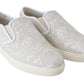 Dolce & Gabbana White Leather Lace Slip On Loafers Shoes