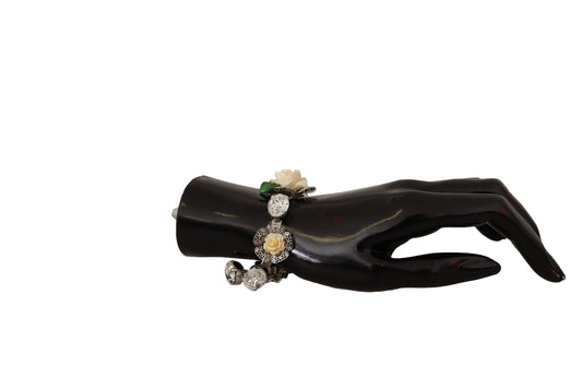 Dolce & Gabbana Silver Brass Chain Clear Crystal Floral Bracelet