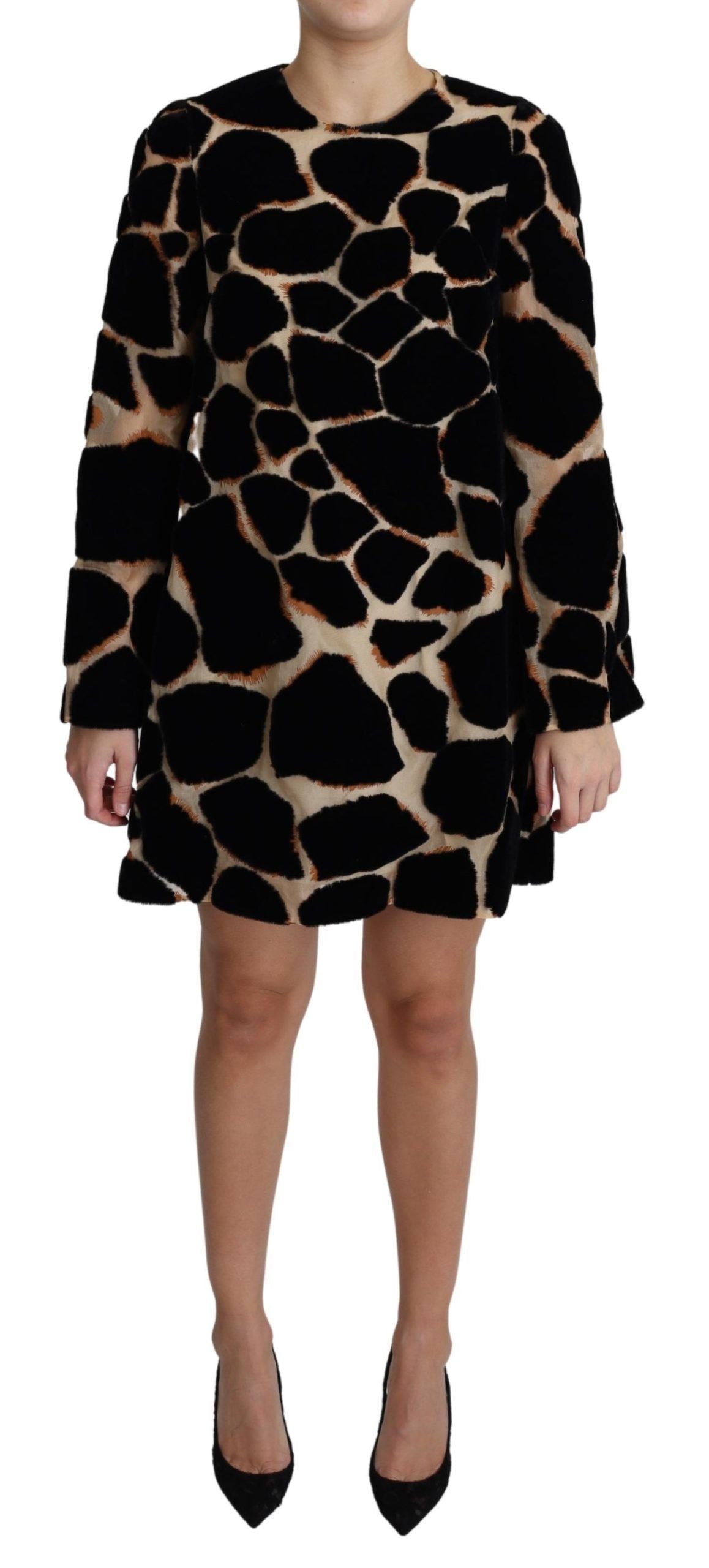 Dolce & Gabbana Black Giraffe Print Shift Mini Dress