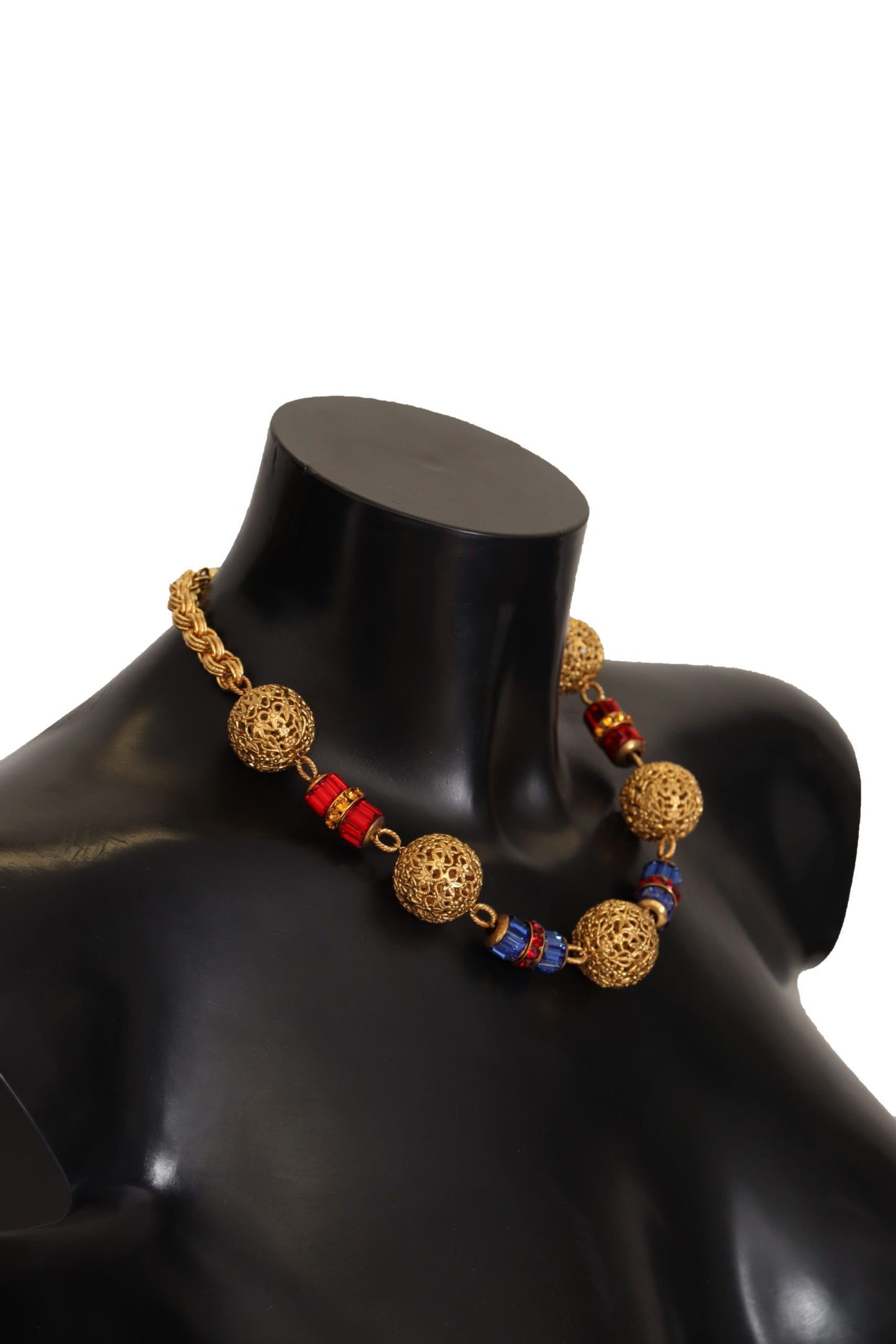 Dolce & Gabbana Gold Brass SFERE Crystal Pendant Statement Necklace