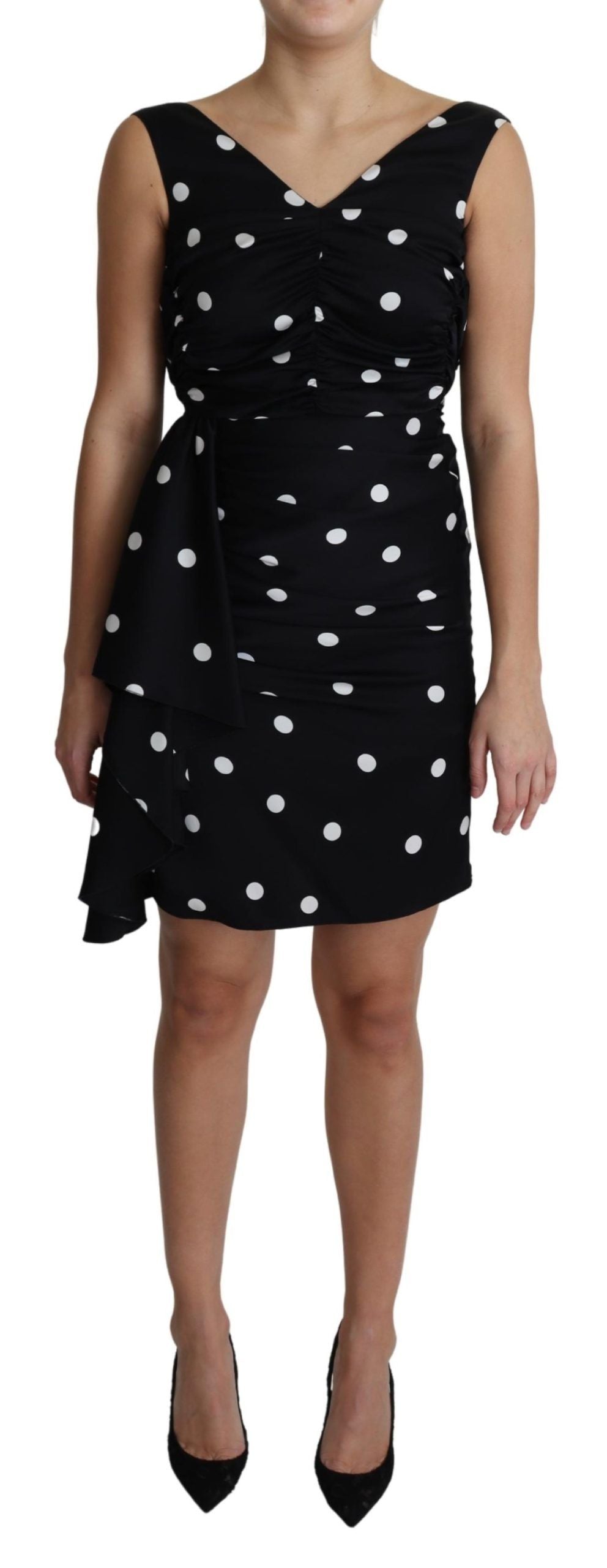 Dolce & Gabbana Black Polka Dots Charmeuse Ruffle Mini Dress