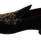 Dolce & Gabbana Elegant Black Loafers with Gold Crown Embroidery