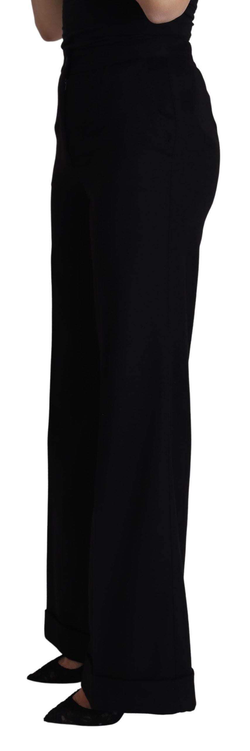 Dolce & Gabbana Black Cashmere Wide Leg Women Trouser Pants