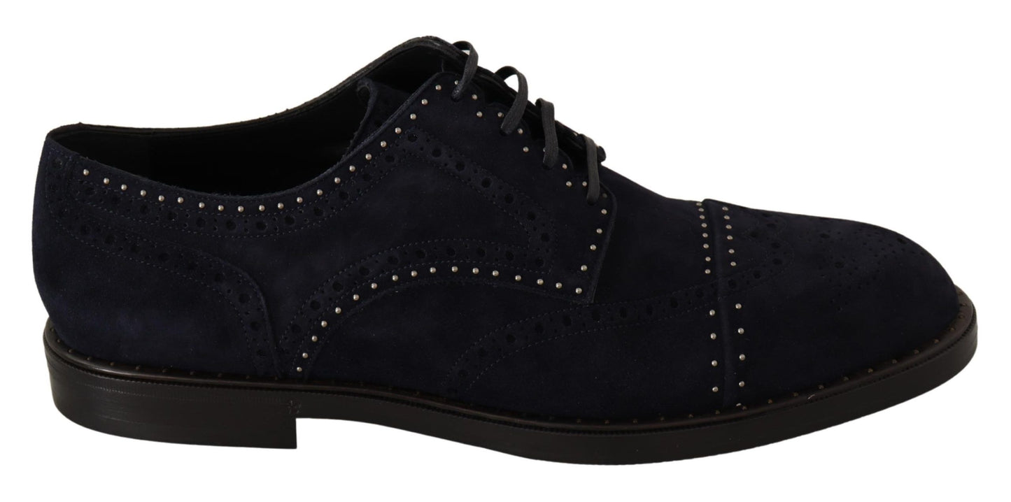 Dolce & Gabbana Blue Suede Leather Derby Studded Shoes