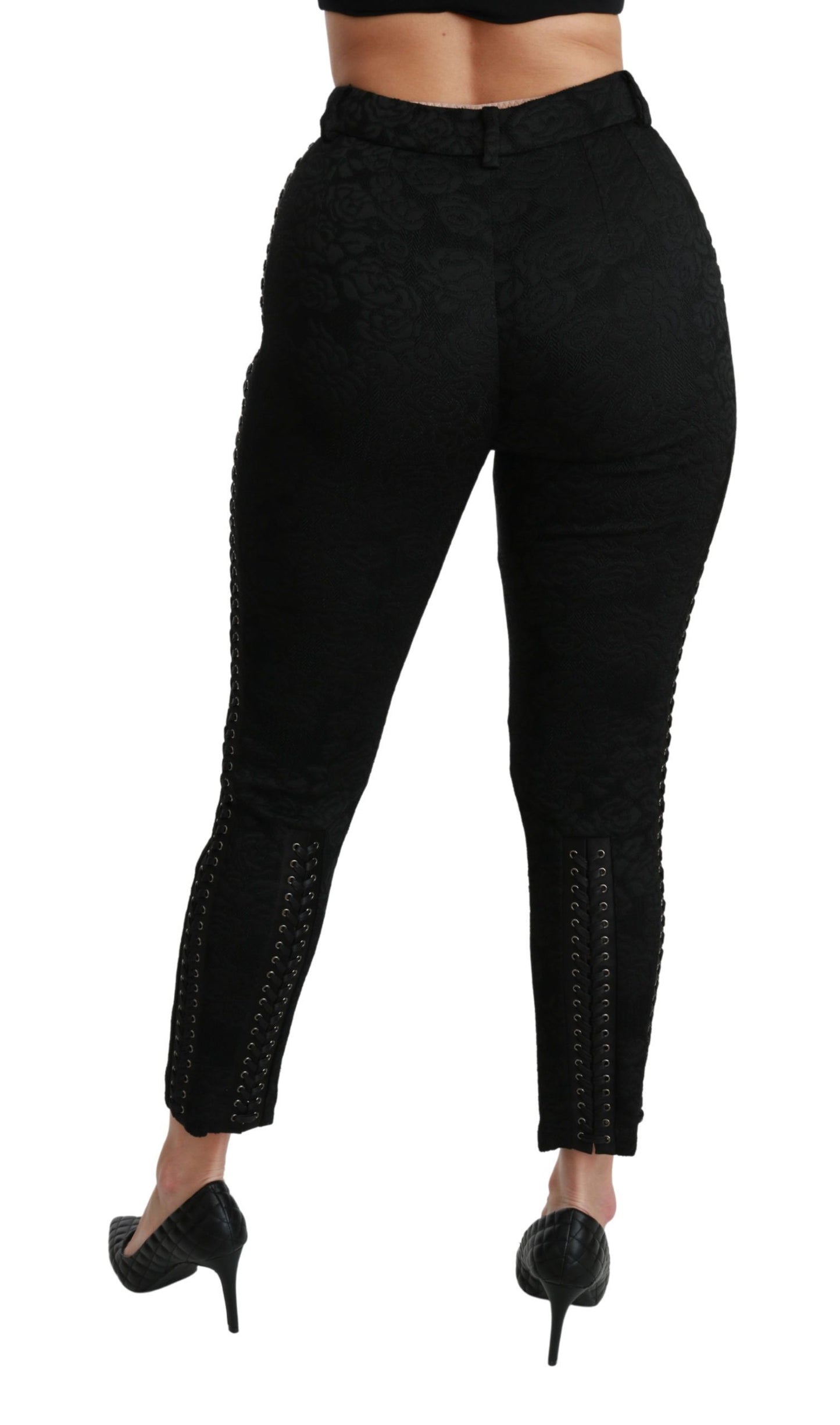 Dolce & Gabbana Black Brocade Skinny High Waist Pants