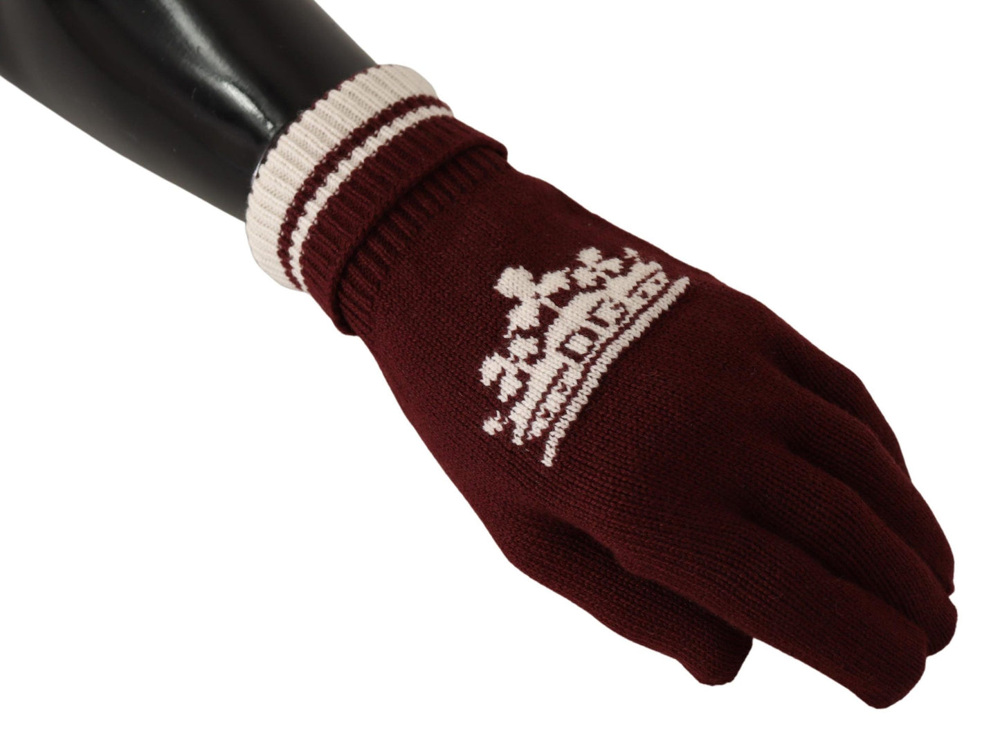 Dolce & Gabbana Red White D&G Logo Crown Cashmere Gloves