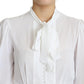 Dolce & Gabbana White Blouse Ascot Collar Lantern Sleeves Top