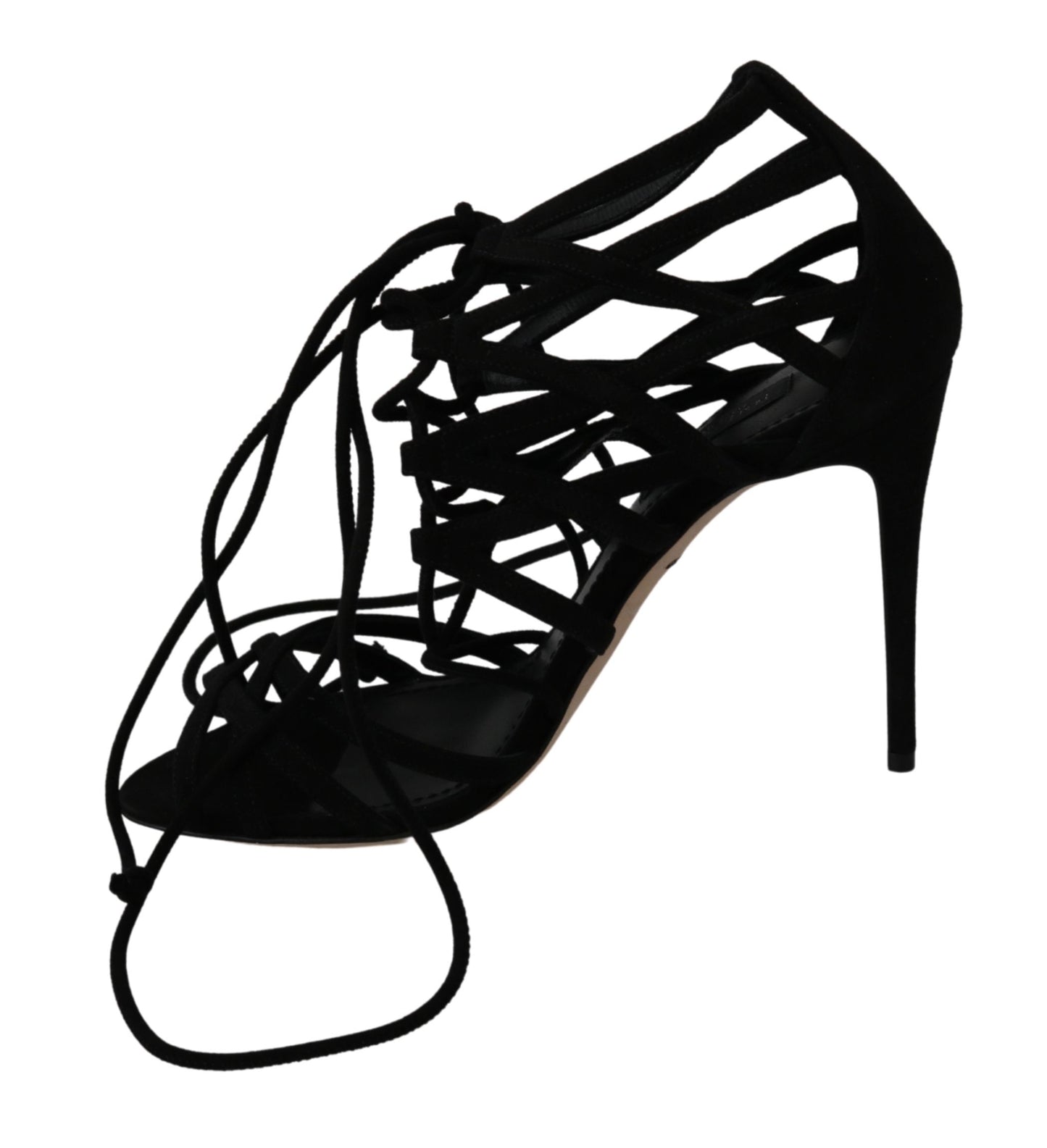 Dolce & Gabbana Black Suede Strap Stilettos Shoes Sandals